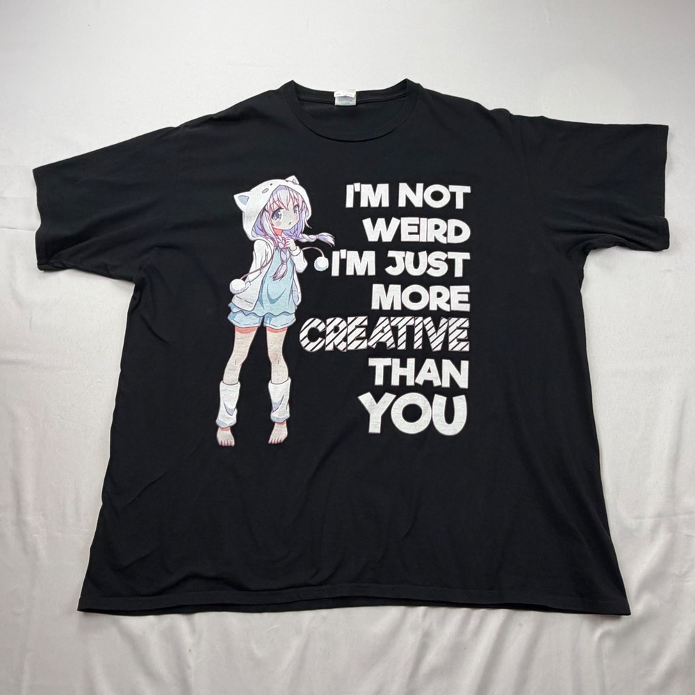 Port‎ & Company Graphic T-Shirt Men 2XL Black Anime Creative Slogan Tee